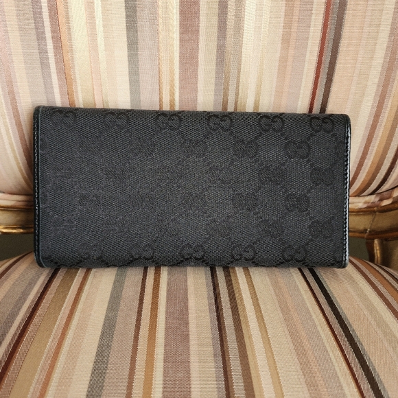 GUCCI Monogrammed Wallet with Bamboo Closure in Black I Size 7' X 3.5' inch - Picture 5 of 15